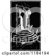 Poster, Art Print Of Retro Vintage Black And White Architectural Entry With People On Stairs