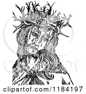 Poster, Art Print Of Retro Vintage Black And White Jesus Christ And Crown Of Thorns