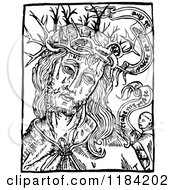 Poster, Art Print Of Retro Vintage Black And White Jesus Christ And Crown Of Thorns With A Border