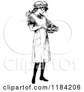 Poster, Art Print Of Retro Vintage Black And White Girl In An Apron Holding A Bowl