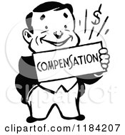 Poster, Art Print Of Retro Black And White Man Holding A Compensation Sign