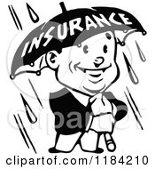 Poster, Art Print Of Retro Black And White Man Holding An Insurance Umbrella In The Rain