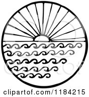 Clipart Of A Black And White Sun And Sea Circle Royalty Free Vector Illustration