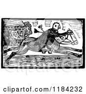 Clipart Of Retro Vintage Black And White John Gilpin On Horseback 3 Royalty Free Vector Illustration