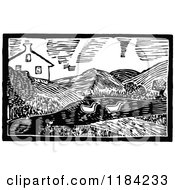 Clipart Of Retro Vintage Black And White John Gilpin Farm Royalty Free Vector Illustration