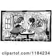 Clipart Of Retro Vintage Black And White John Gilpin Couple Royalty Free Vector Illustration