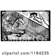 Clipart Of Retro Vintage Black And White John Gilpin On Horseback 5 Royalty Free Vector Illustration