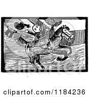 Clipart Of Retro Vintage Black And White John Gilpin On Horseback 6 Royalty Free Vector Illustration