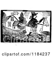 Clipart Of Retro Vintage Black And White John Gilpin On Horseback Royalty Free Vector Illustration by Prawny Vintage