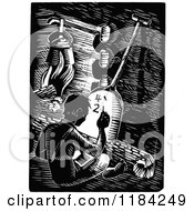 Clipart Of A Retro Vintage Black And White Child Wirint A Math Equation On A Shovel Royalty Free Vector Illustration