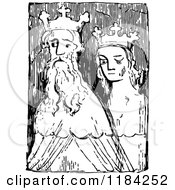 Clipart Of A Retro Vintage Black And White King And Queen Royalty Free Vector Illustration