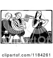 Clipart Of A Retro Vintage Black And White Controlling Woman With Captured Men Royalty Free Vector Illustration