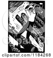 Clipart Of A Retro Vintage Black And White Man Splitting Rails Royalty Free Vector Illustration