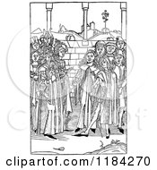 Clipart Of Retro Vintage Black And White Medieval People Royalty Free Vector Illustration