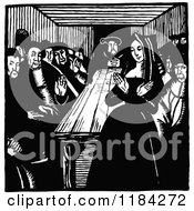 Clipart Of A Retro Vintage Black And White Medieval Scene With People Around A Table Royalty Free Vector Illustration by Prawny Vintage