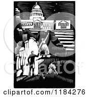 Poster, Art Print Of Retro Vintage Black And White Couple Iwth Aspirations And A Capitol Building