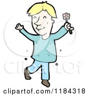 Cartoon Of A Man Holding A Flower Royalty Free Vector Illustration