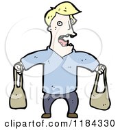 Cartoon Of A Man Holding Two Purses Royalty Free Vector Illustration