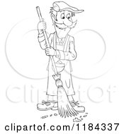 Poster, Art Print Of Outlined Man Sweeping Up Ashes And A Cigarette Butt