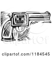 Poster, Art Print Of Revolver Pistol With An Eye Black And White Woodcut