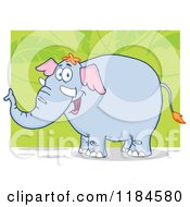 Cartoon Of A Happy Elephant Over Green Royalty Free Vector Clipart