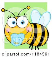 Poster, Art Print Of Cute Baby Bee With A Pacifier Over Green
