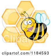Poster, Art Print Of Happy Bee Over Honeycombs