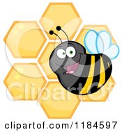 Poster, Art Print Of Happy Bumble Bee Over Honeycombs