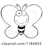 Cartoon Of A Happy Black And White Butterfly Royalty Free Vector Clipart