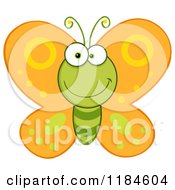 Cartoon Of A Happy Green And Orange Butterfly Royalty Free Vector Clipart