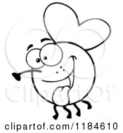 Cartoon Of A Happy Black And White Fly Hanging Its Tongue Out Royalty Free Vector Clipart