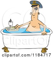 Cartoon Of A Man Playing Sea Captain With A Boat In A Bath Tub Royalty Free Vector Clipart