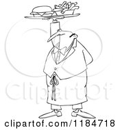 Poster, Art Print Of Outlined Male Waiter Serving A Gourmet Cheeseburger And Fries