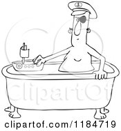 Cartoon Of An Outlined Man Playing Sea Captain With A Boat In A Bath Tub Royalty Free Vector Clipart by djart