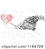 Poster, Art Print Of Black And White Swarm And Red Heart Made Of Music Notes