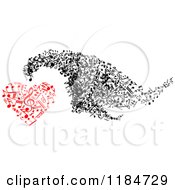 Poster, Art Print Of Black And White Swarm And Red Heart Made Of Music Notes 2