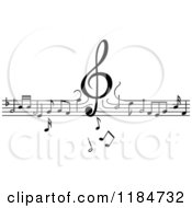 Clipart Of A Black And White Border Of A Clef Dropping Down On Lines Of Music Notes Royalty Free Vector Illustration