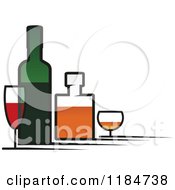 Clipart Of Bottles Of Alcohol And Glasses Royalty Free Vector Illustration