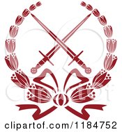 Clipart Of A Heraldic Red Laurel Wreath Around Crossed Swords Royalty Free Vector Illustration