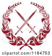 Clipart Of A Heraldic Red Laurel Wreath Around Crossed Swords 2 Royalty Free Vector Illustration
