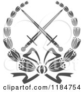 Clipart Of A Heraldic Grayscale Laurel Wreath Around Crossed Swords Royalty Free Vector Illustration