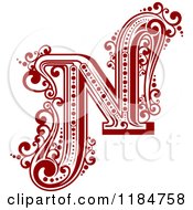 Clipart Of A Vintage Letter N In Red Royalty Free Vector Illustration