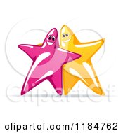 Clipart Of Happy Pink And Yellow Stars Posing Royalty Free Vector Illustration