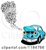 Clipart Of A Happy Blue Car With Music Notes Royalty Free Vector Illustration