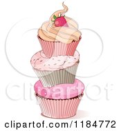 Poster, Art Print Of Tower Of Three Cupcakes Topped With A Strawberry