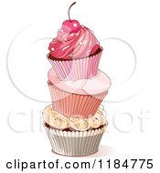 Poster, Art Print Of Tower Of Three Cupcakes Topped With A Cherry