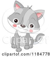 Cartoon Of A Cute Baby Wolf Cub Sitting Royalty Free Vector Clipart