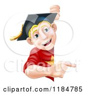 Happy Blond Graduate Man Pointing To A Sign