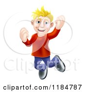 Poster, Art Print Of Happy Casual Blond Man Jumping And Cheering