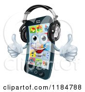 Poster, Art Print Of Pleased Smart Phone Holding Two Thumbs Up And Wearing Headphones